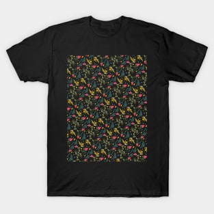 Dark Flowery Sugarbird Pattern T-Shirt